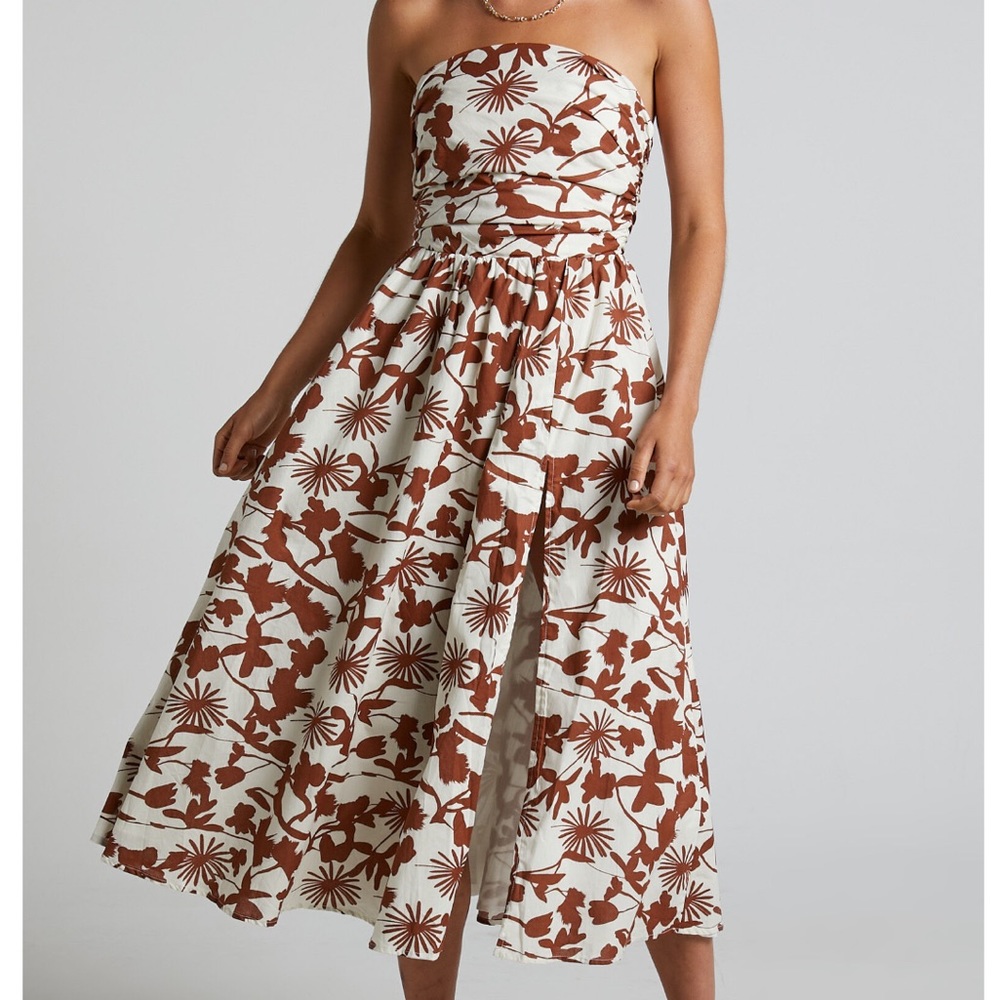 Evita Midi Dress - Ruched High Split Strapless Dress